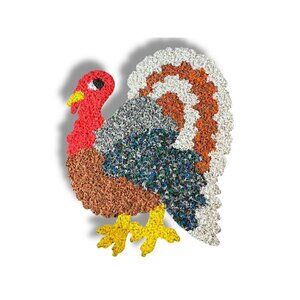 Vintage Thanksgiving Turkey Melted Plastic Popcorn Wall Decoration 22"x18"